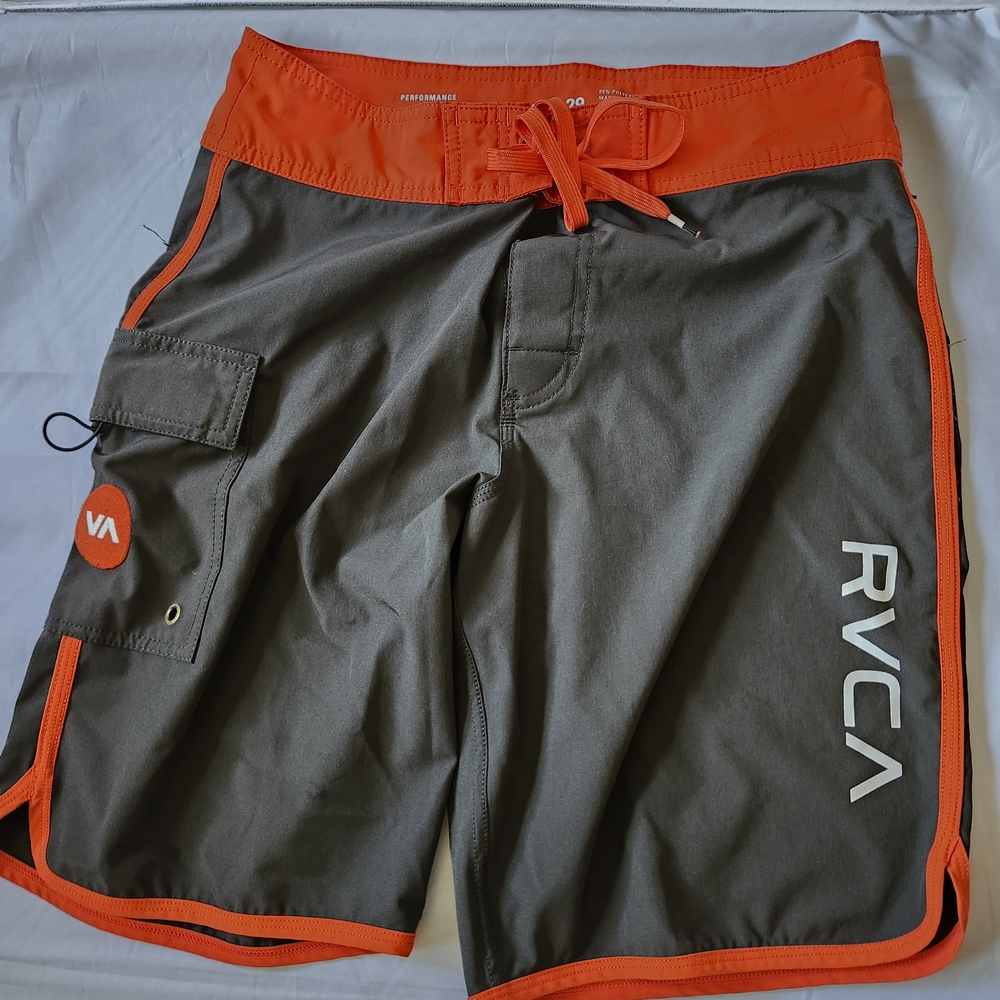Men's RVCA Orange Gray Cargo Shorts Vans Supreme Stussy HUF